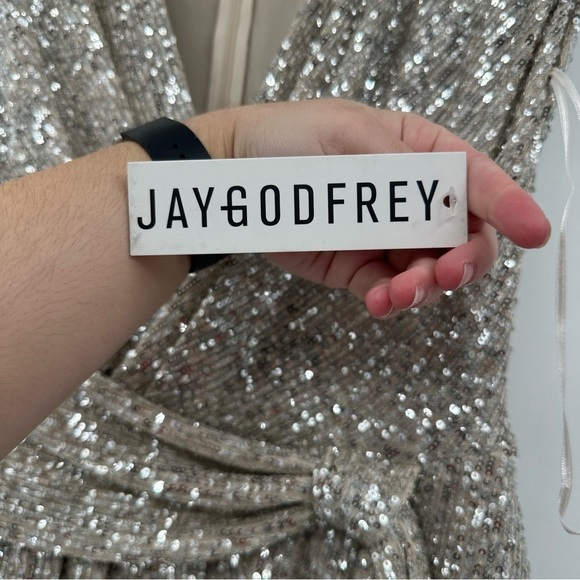 NEW Jay Godfrey Susie Sequin Jumpsuit size 6 Silver - Picture 3 of 7